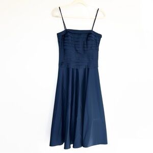 JS Collections Tiered Bandage Satin Fit Flare Spaghetti Strap Midi Dress